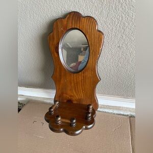 Vintage MCM Ornate Wood Wall Mirror and Trinket/Candle Holder